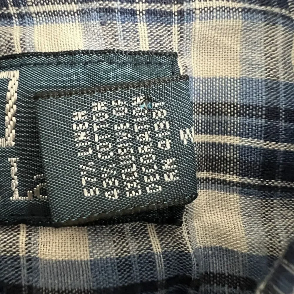 Polo Ralph Lauren Blue Plaid Linen Blend Long‎ Sleeve Button Up Shirt Medium
